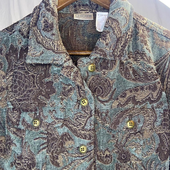 Chicos Brocade Paisley Jacket Blazer Women Size 1 Green Brown Button Front - Picture 8 of 10